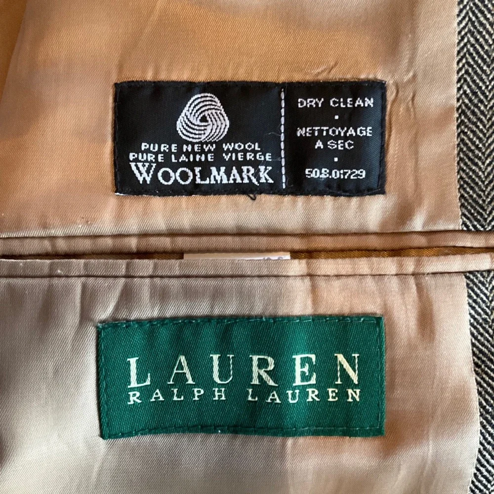 Lauren Ralph Lauren Men Wool Herringbone Blazer Jacket Khaki Tan Size‎ M